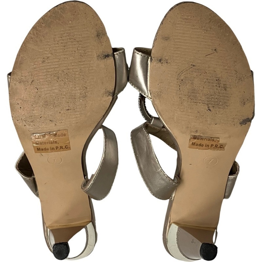 AMANDA Metallic Gold Double Band Rhinestone Slide Heeled Sandals Women’s SZ 7 - Picture 9 of 9